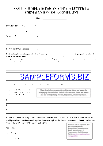 Sample Template For An Appeals Letter To Formally Review A Complaint pdf free